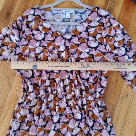 NINE WEST Floral Long Sleeve Textured Knee Length Dress Women's L - Picture 6 of 9